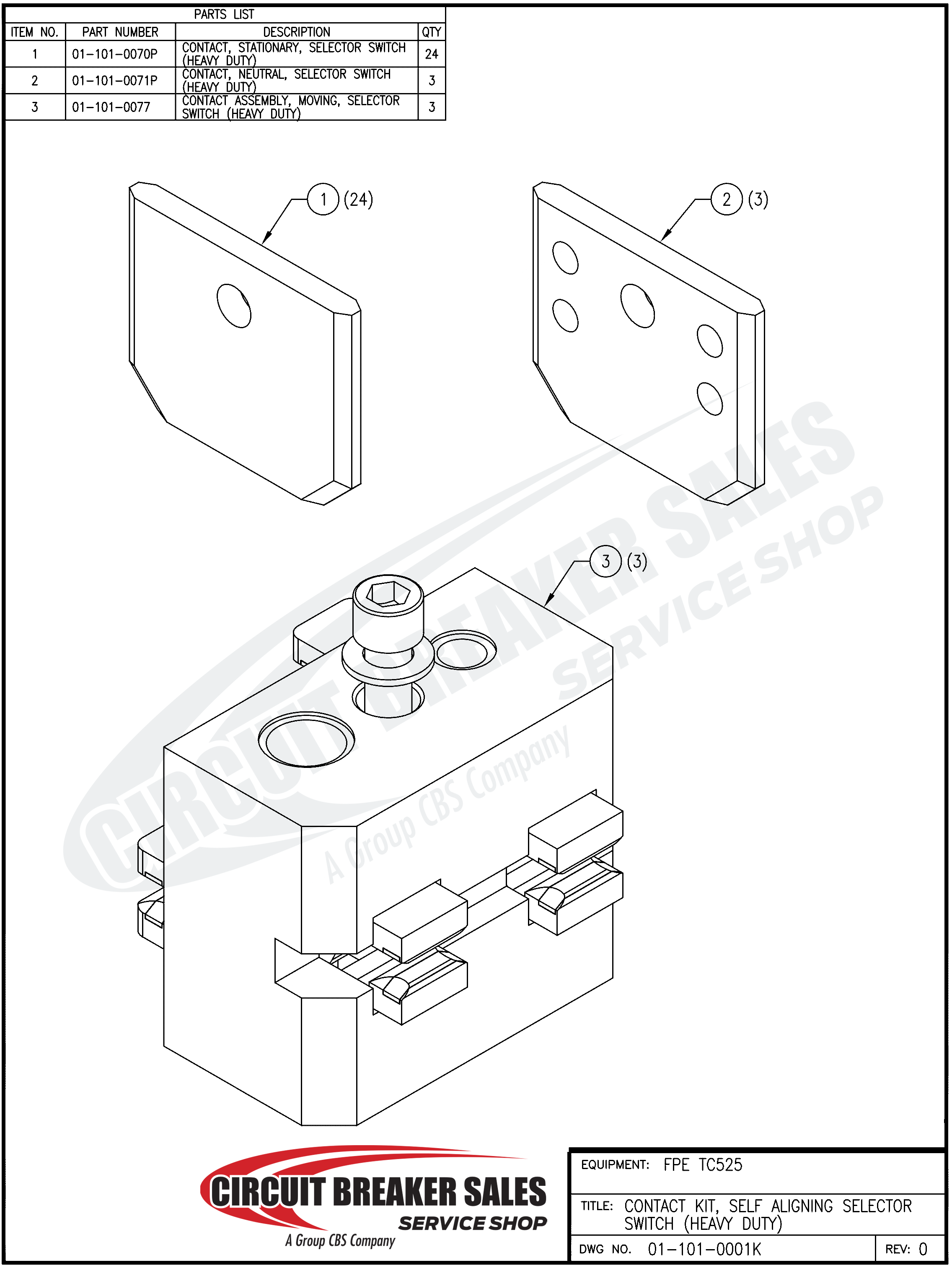 Federal Pacific FPE TC525 Kit – Contact Kit (Heavy Duty) Self Aligning Selector Switch for FPE TC525