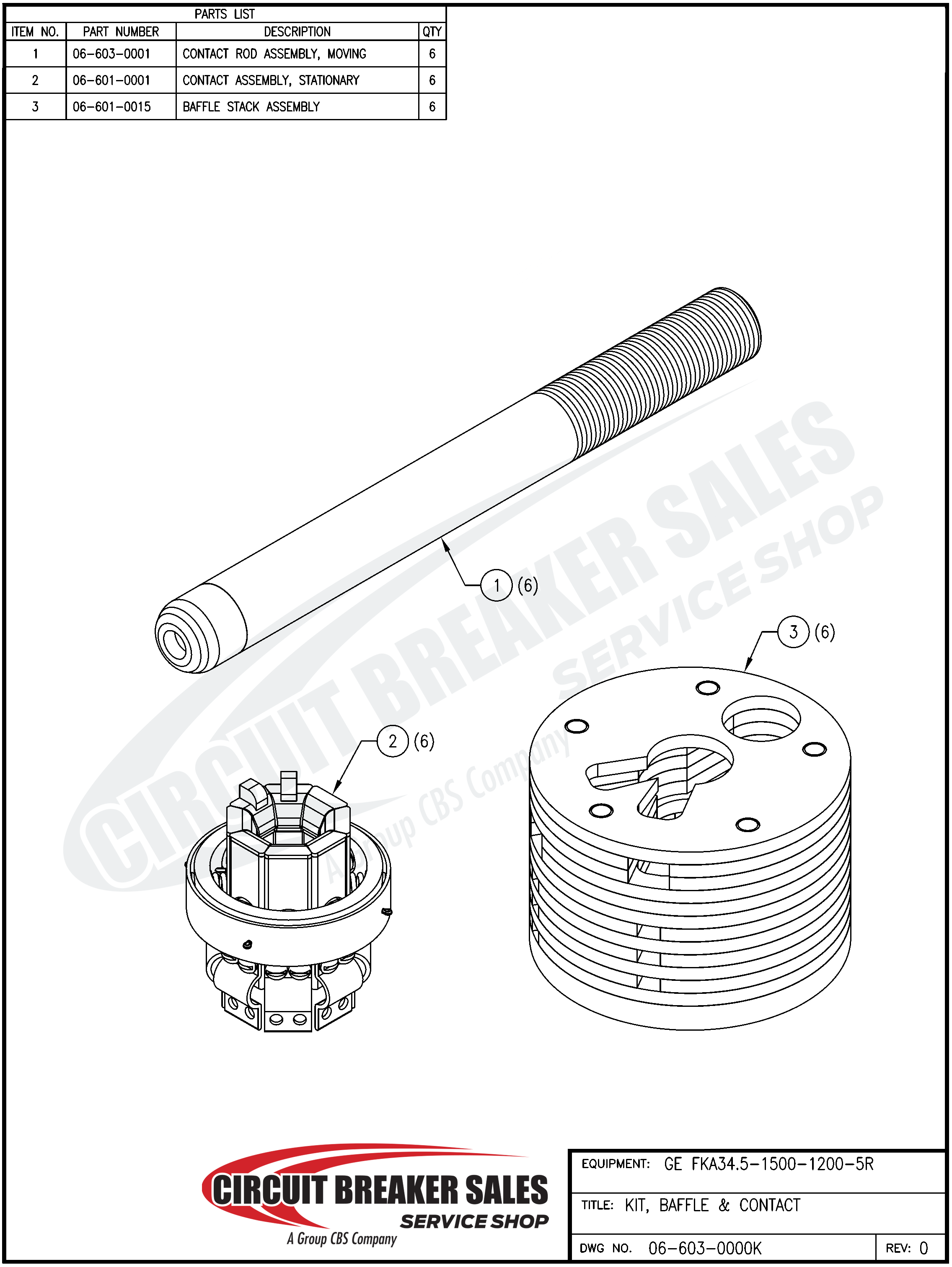 General Electric FKA34.5-1500-1200 Moving Contact Rod Assembly – 06-603-0001