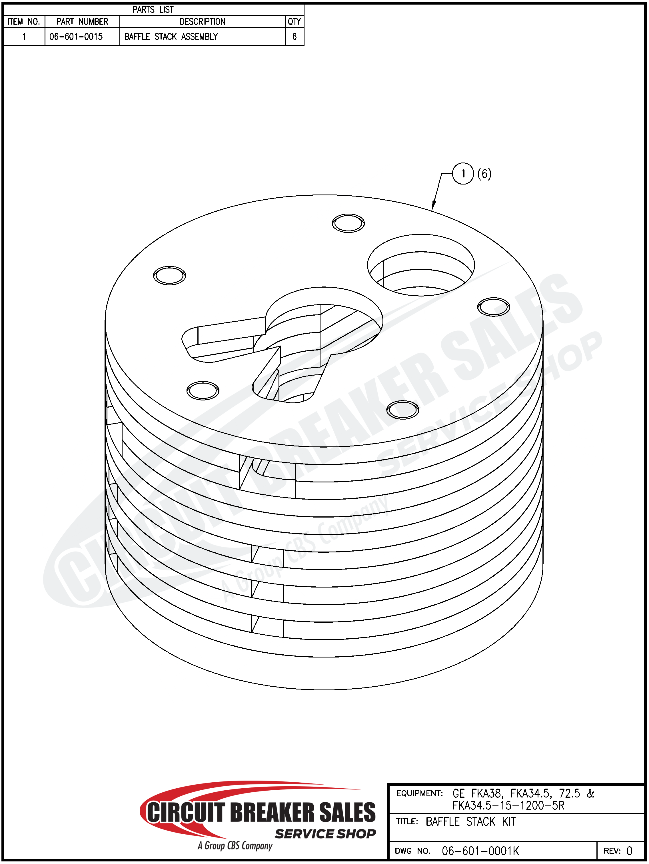 General Electric FKA38, FKA34.5/72.5, FKA34.5-15-1200-5R Kit – Baffle Stack