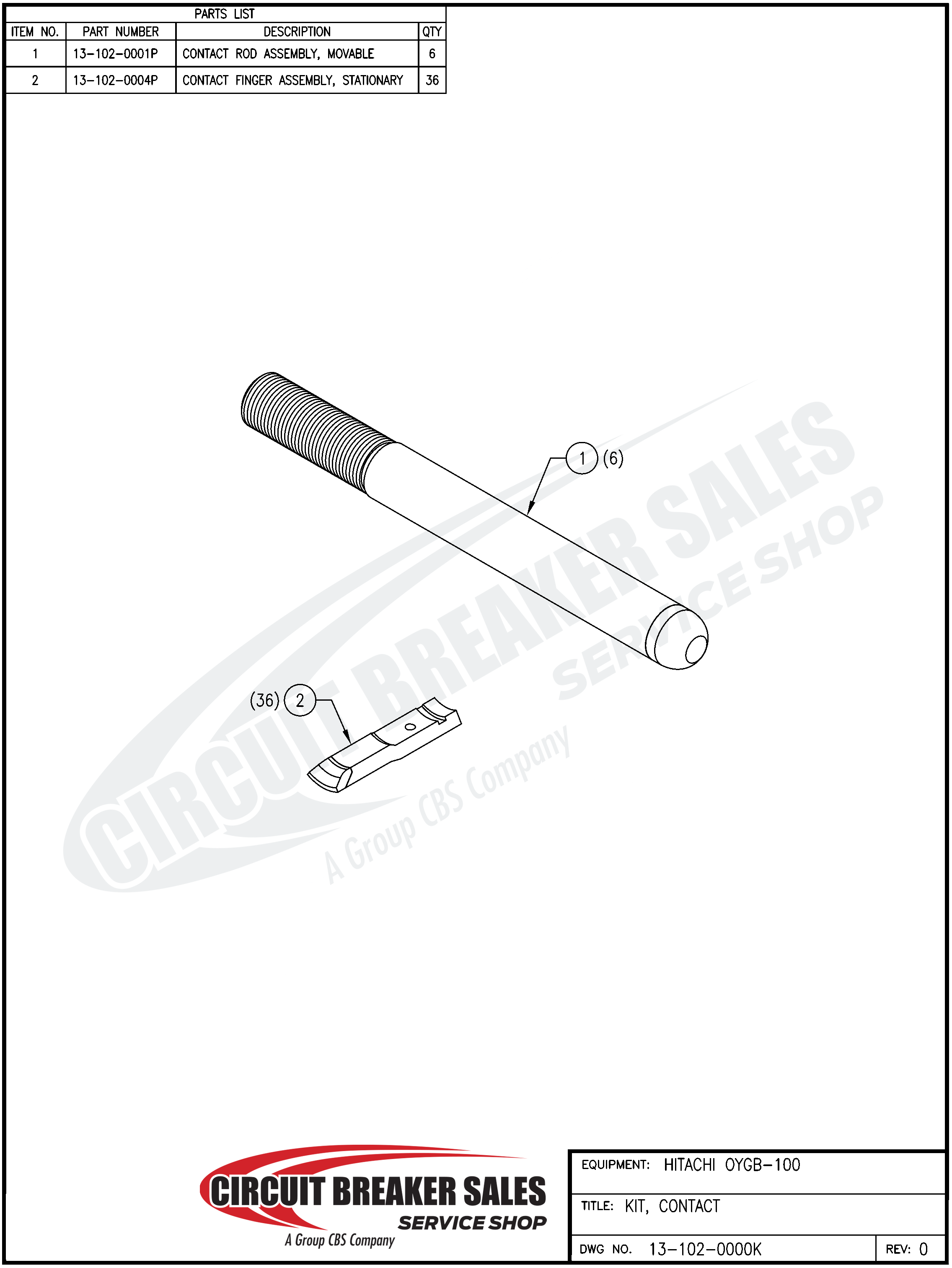 Hitachi  OYGB-100 Moving Contact Rod Assembly