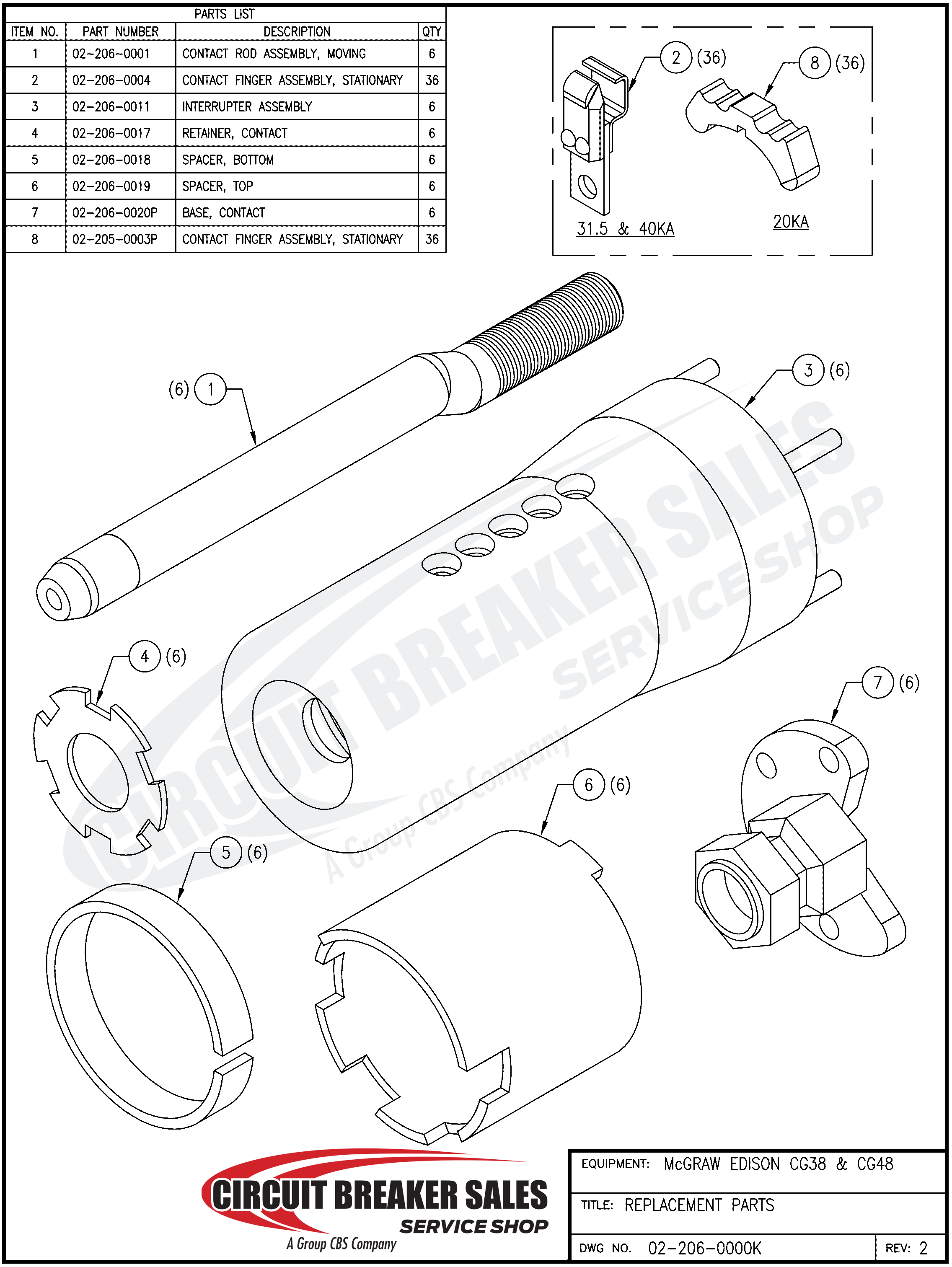 McGraw Edison CG38 & 48 Interrupter Assembly