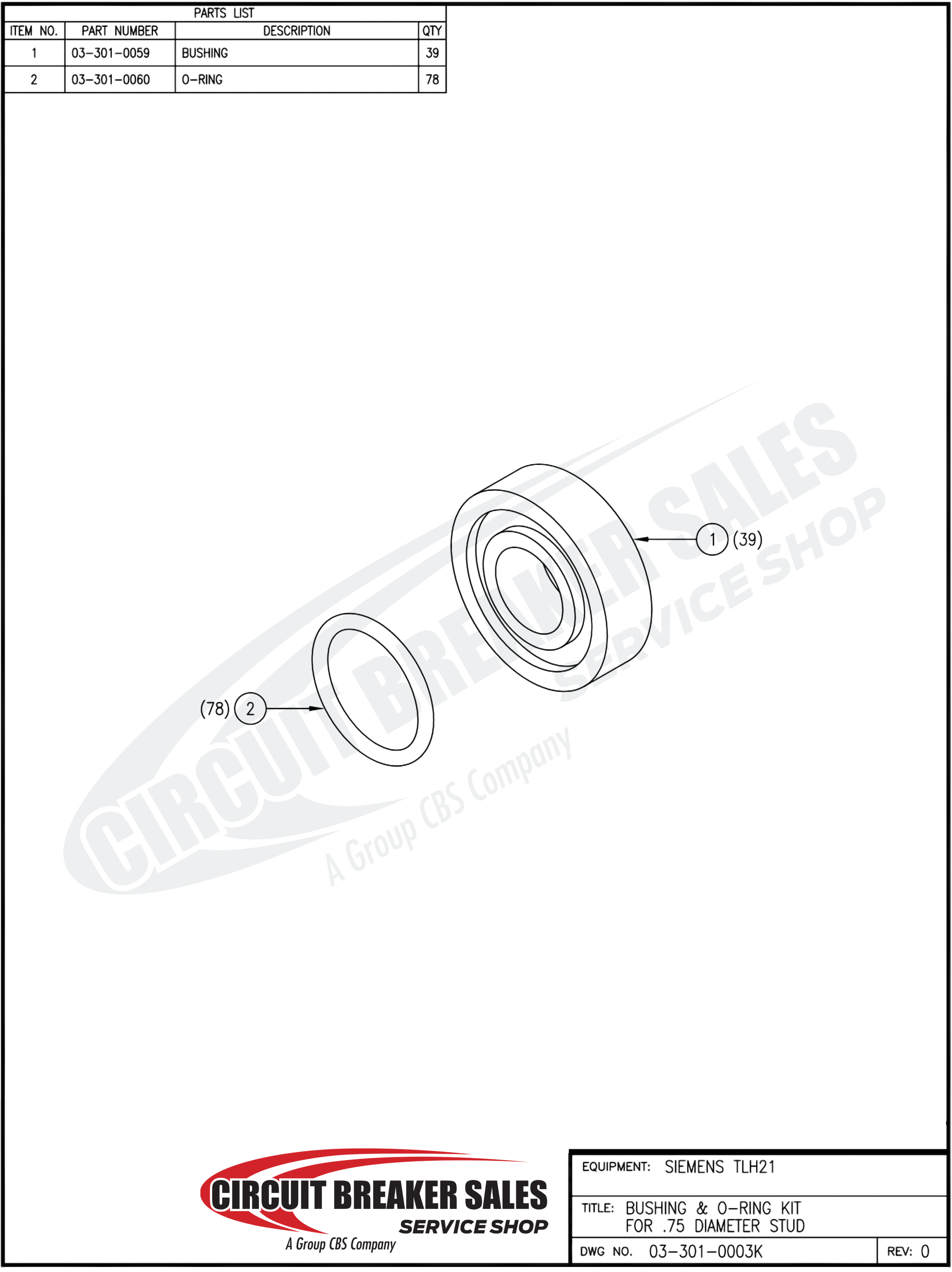 Siemens TLH21 O-Ring & Bushing Kit Kit – O-Ring & Bushing Kit for .75 Diameter Stud