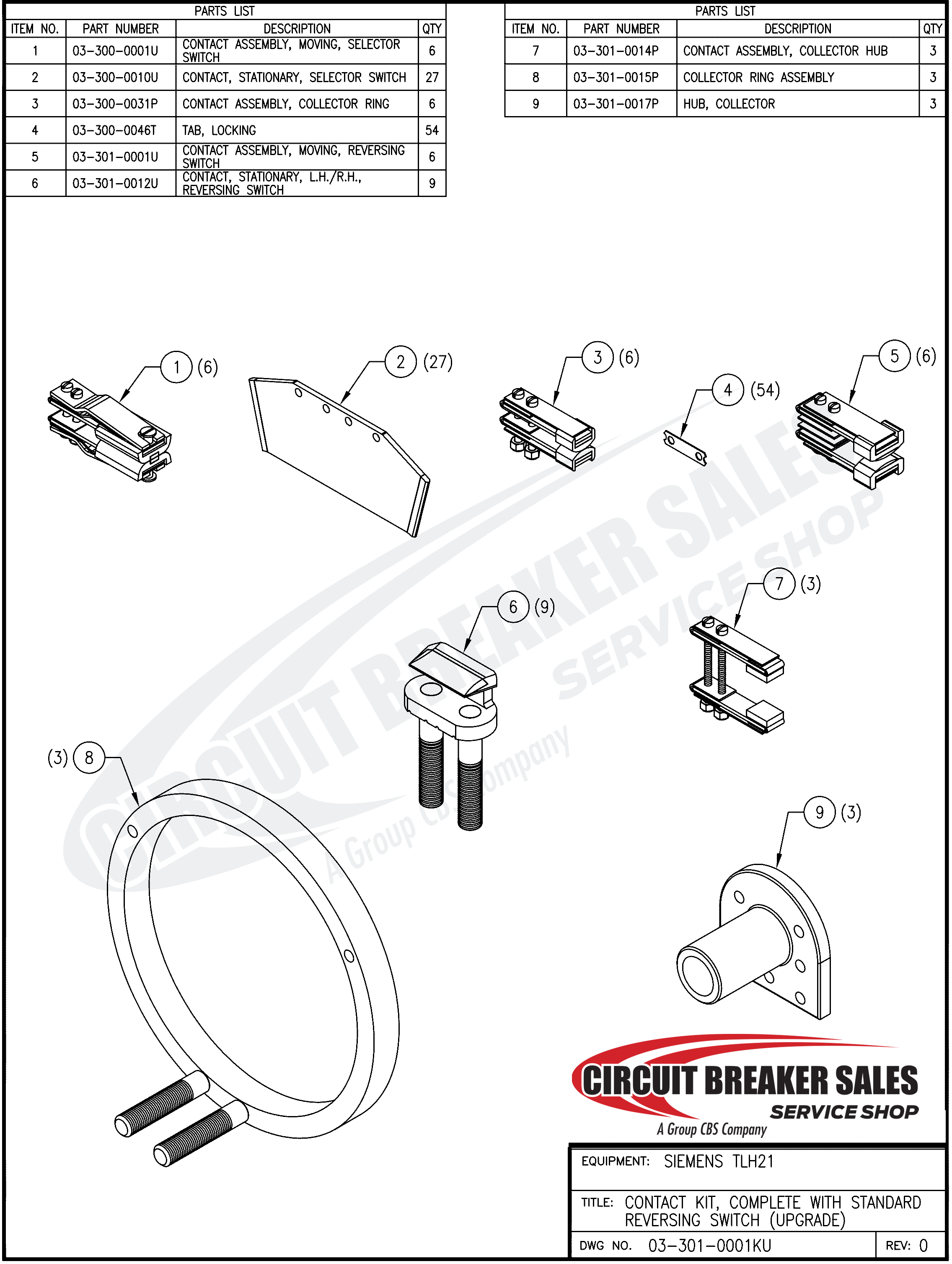 Siemens TLH21 Standard Upgrade  Kit – For TLH21 Standard Reversing Switch W/Silver Inlay Tips and Silver plating