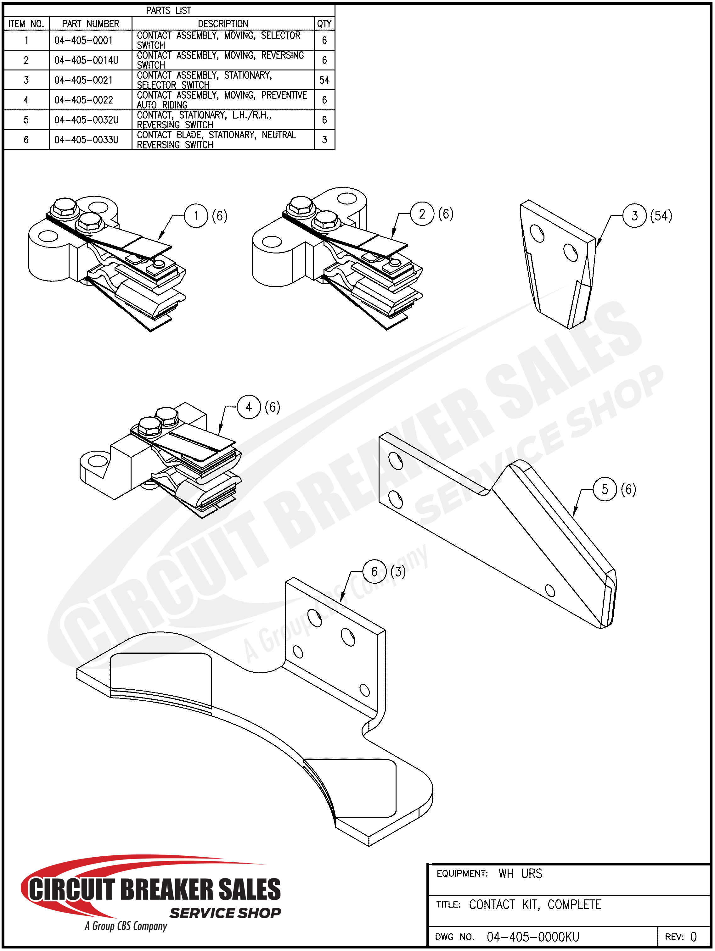 Westinghouse URS-D Series Moving Reversing Switch Contact Assembly
