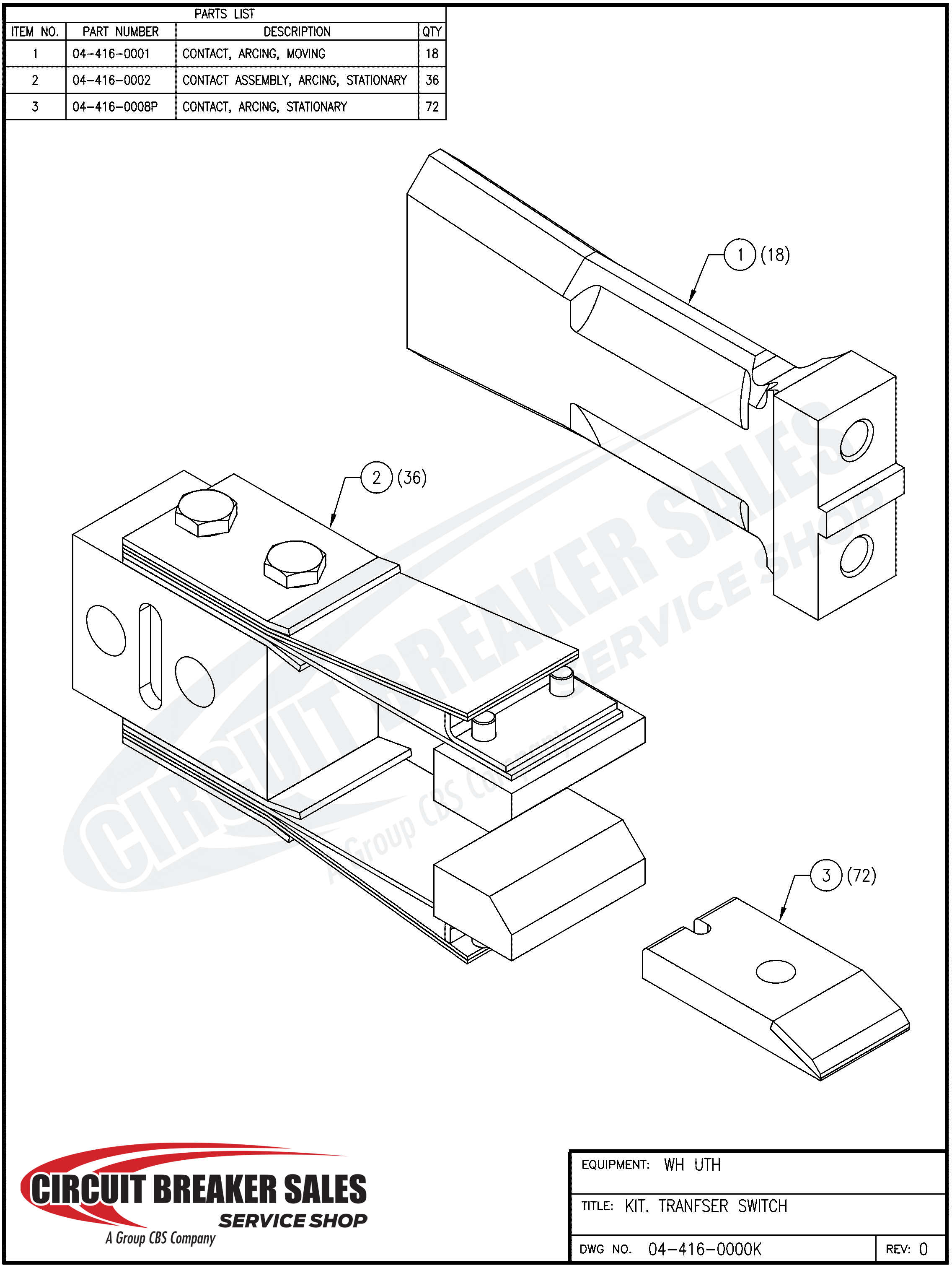 Westinghouse UTH Series Stationary Arcing Contact