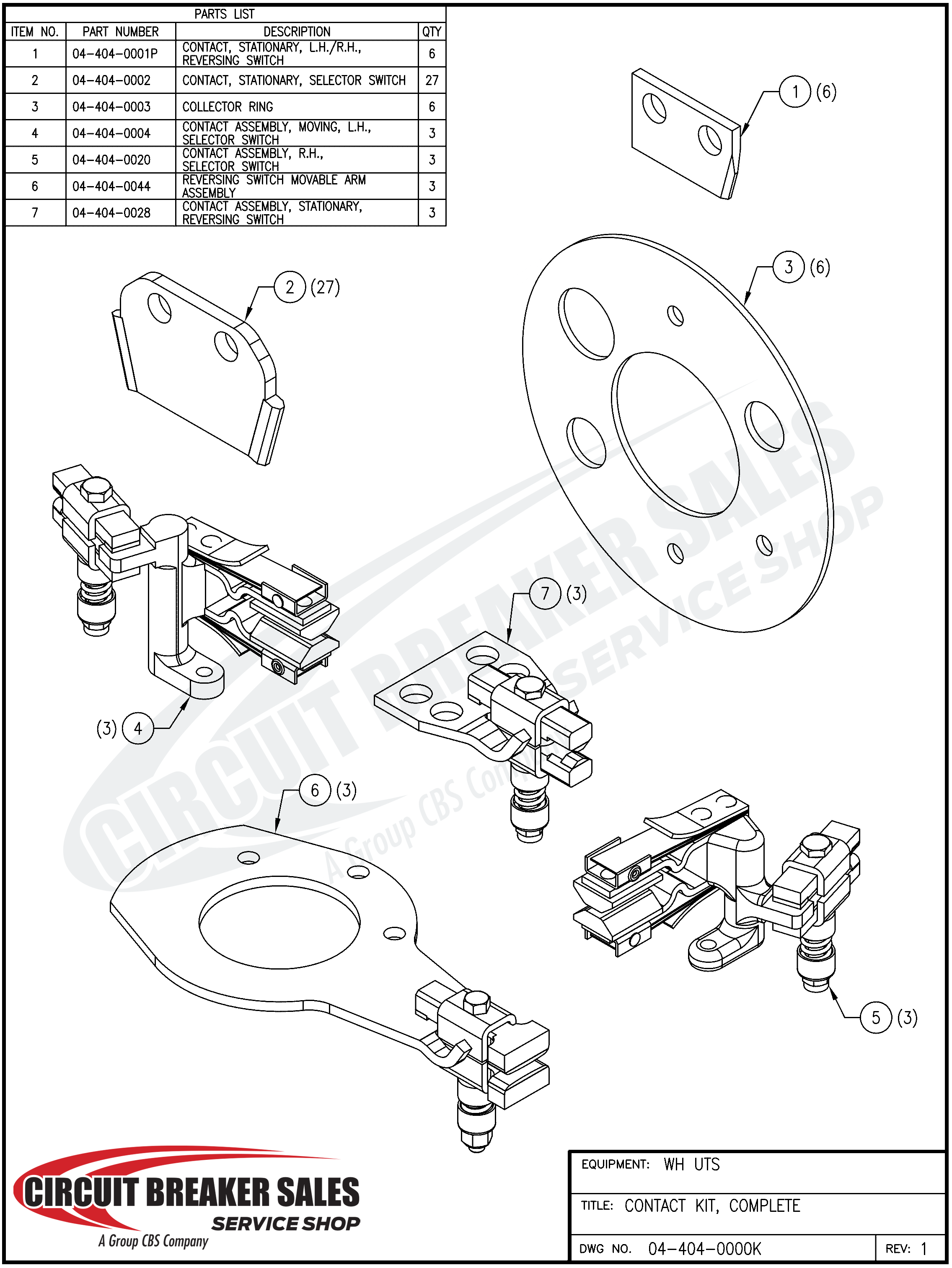 Westinghouse UTS Series R.H. Moving Selector Switch Contact Assembly