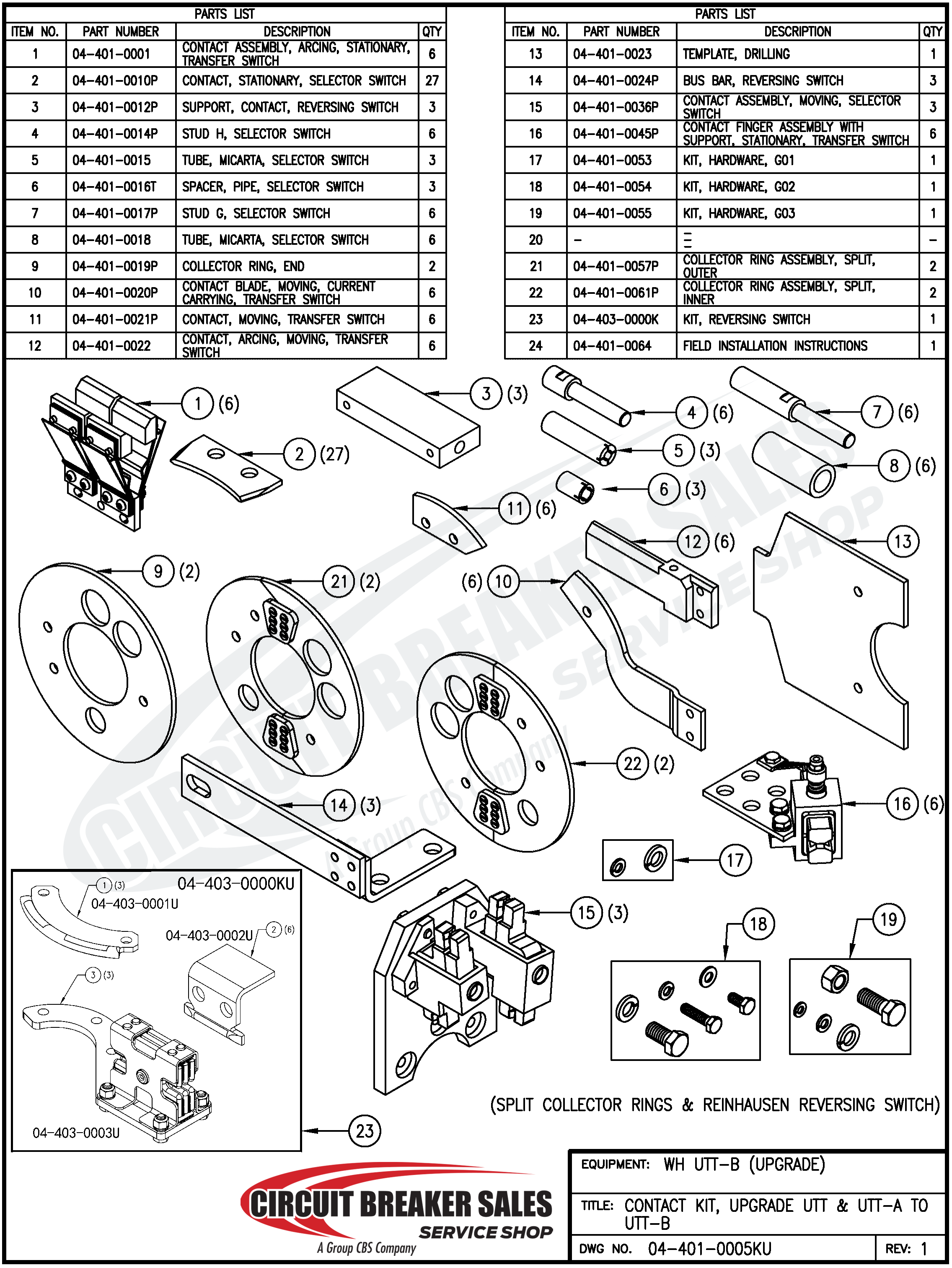 Westinghouse UTT-B Series Bus Bar, Reversing Switch