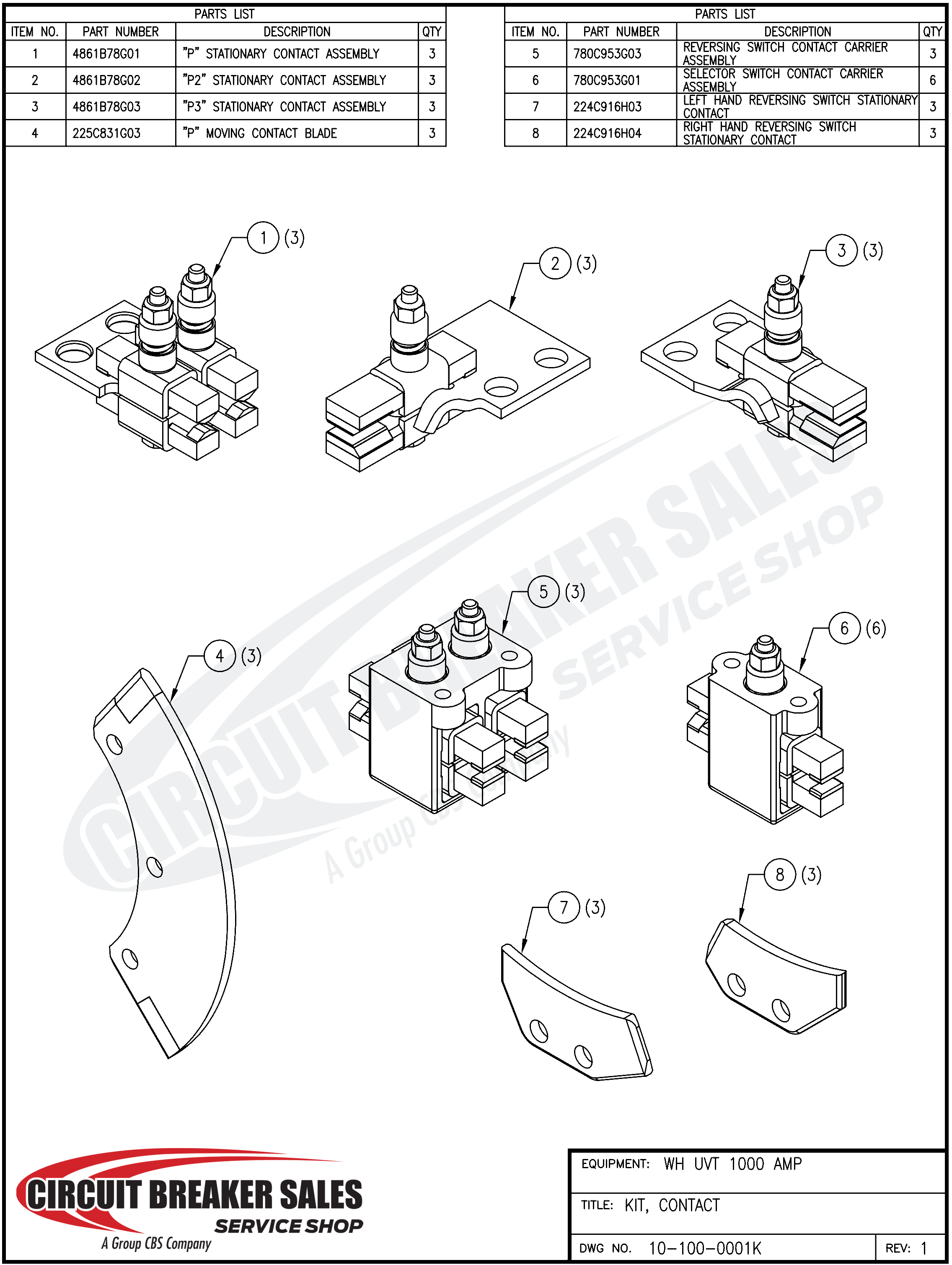 Westinghouse UVT 1000 AMP Series – Stationary Contact Assembly