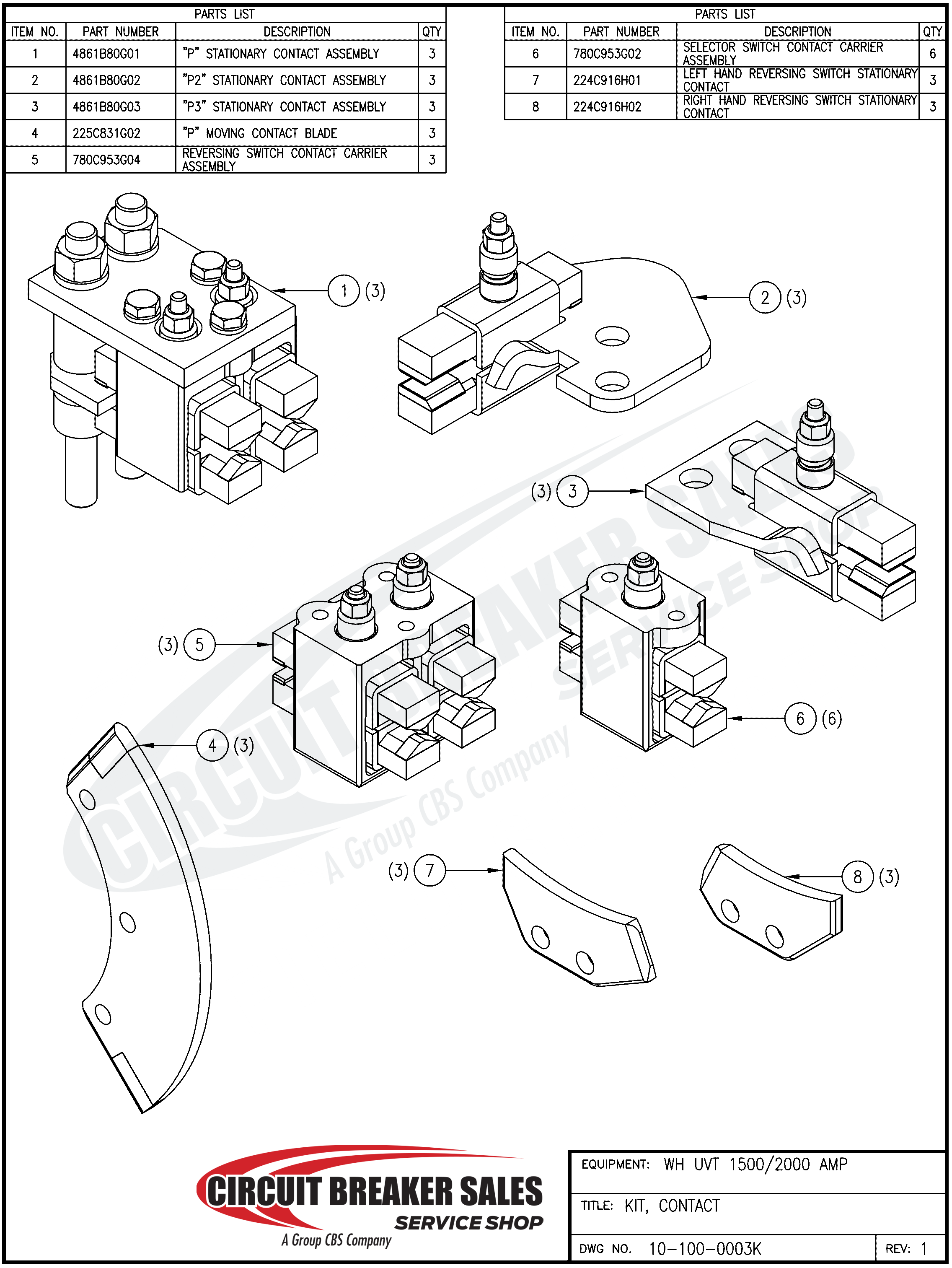 Westinghouse UVT 1500-2000 AMP Series – Stationary Contact Assembly